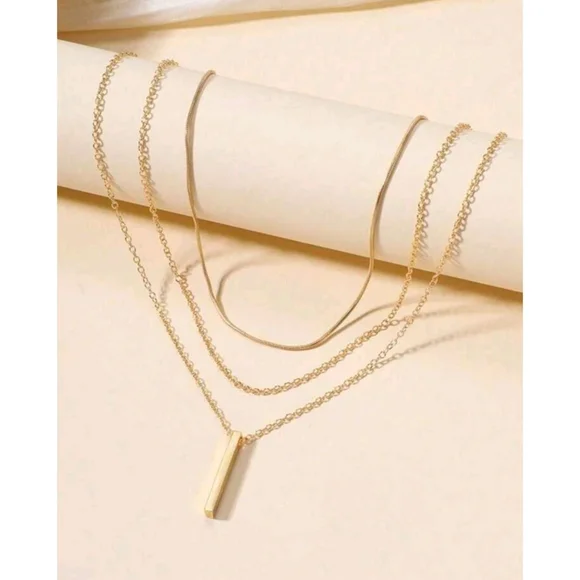 Anthropologie Serenity Minimalist Layered Gold Bar Pendant Necklace - Picture 2 of 4
